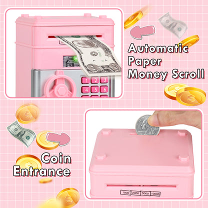 Piggy Banks for Kids, Money Bank, Piggy Bank for Boys Girls, Electronic Password Cash Coin Can ATM Bank with Auto Grab Bill Slot, Money Coin Saving Box for Kids, Perfect Gifts for Boys Girls