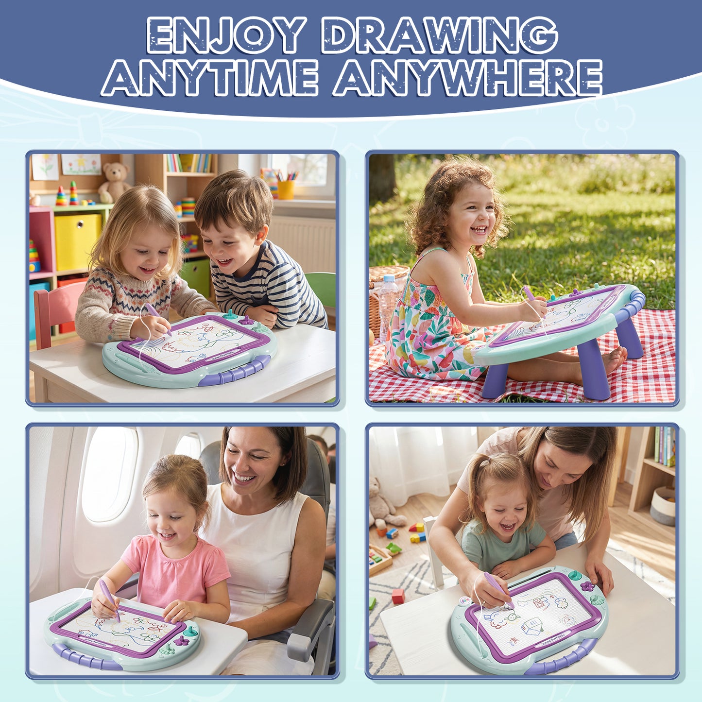 Magnetic Drawing Board, Toys for 2 Year Old Girls, Writing Board for Toddlers with 4 Stamps, Portable Doodle Board Pad, Learning Educational Toys for Toddlers 1 2 3 Year Old, Best Birthday Gifts