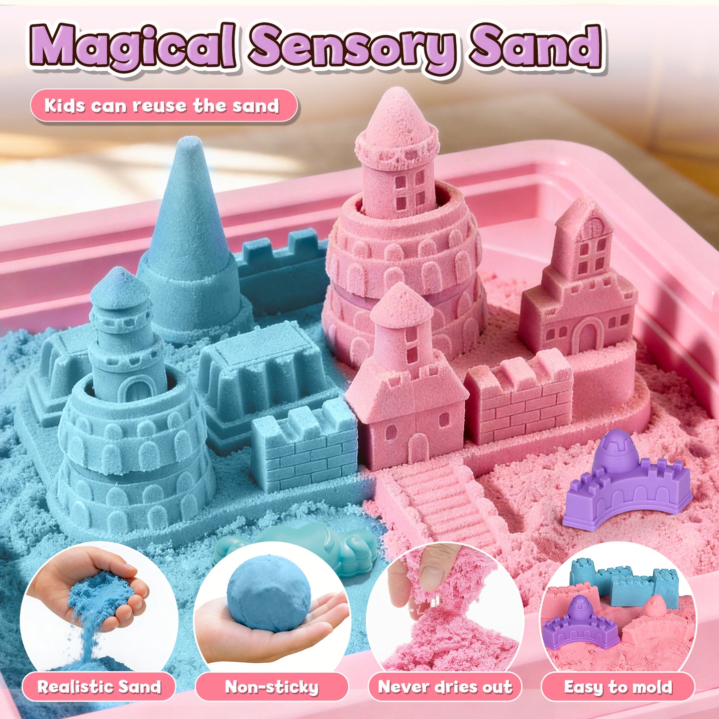 Sand Table for Kids, Sensory Table with Sand, Sensory Bin with Lid & 2.6lbs Play Sand, Unicorn Toys & Sand Toys, Sensory Toys Gifts for Toddler Boys Girls