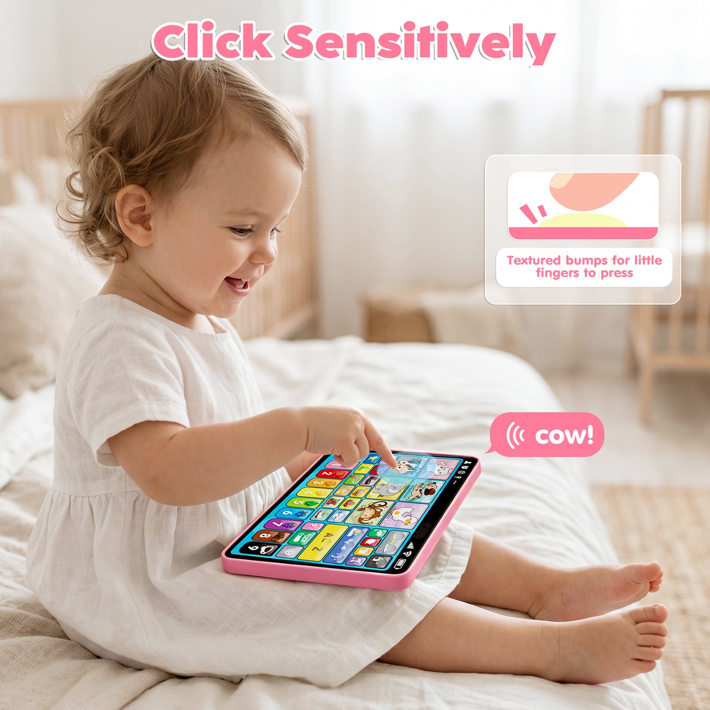 Learning Toys Tablet for Toddlers 1-3, Montessori Toys with Music & Sound, 3 Language Educational Toys, Speech Musical Toys, Early Development Gift for Boys Girls 1 2 3 Years Old (Pink)
