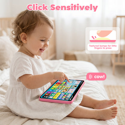 Learning Toys Tablet for Toddlers 1-3, Montessori Toys with Music & Sound, 3 Language Educational Toys, Speech Musical Toys, Early Development Gift for Boys Girls 1 2 3 Years Old (Pink)
