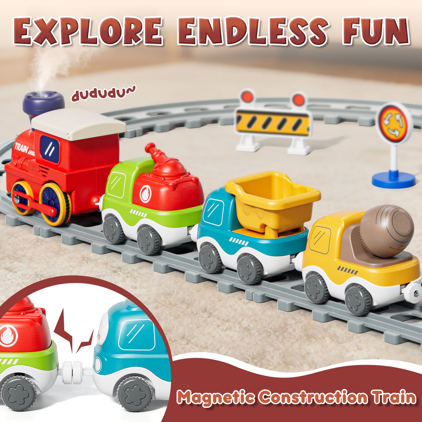 Toys for 1 2 3 Year Old Boys Girls, Train Set Toy Cars for Toddlers, Electric Train Tracks Playset with Steam, Lights & Music, Toddler Toys for 1+ Year Old Birthday Gifts