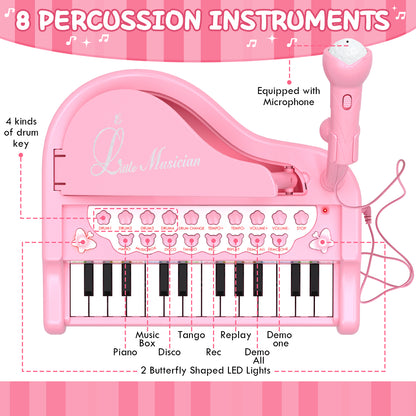 Piano for Kids, Toddler Toys for Girls, 24 Keys Kids Piano Toy, Musical Toys for 1 Year Old, Kids Keyboard with Microphone, Preschool Learning Toys, Musical Instruments for 1 2 3 Year Old Best Gift
