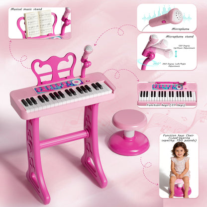Keyboard Piano for Kids, Music Toys, Kids Piano with Microphone, Toddler Girl Toys, 37 Keys Musical Instruments for Toddlers, Birthday Gifts for 3 4 5 Year Old Girls