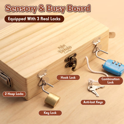 Wooden Montessori Toys for 3 Year Old, Busy Board Toys for 4 5 Year Old, Kid Tool Set for Toddlers, Educational Learning Toys, Screwdriver Board Set with Kinds of Locks & Tools, Gifts for Boys Girls
