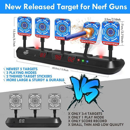 Kids Shooting Targets for Nerf with Auto-Reset, 5 Electronic Digital Scoring Target with Scenes