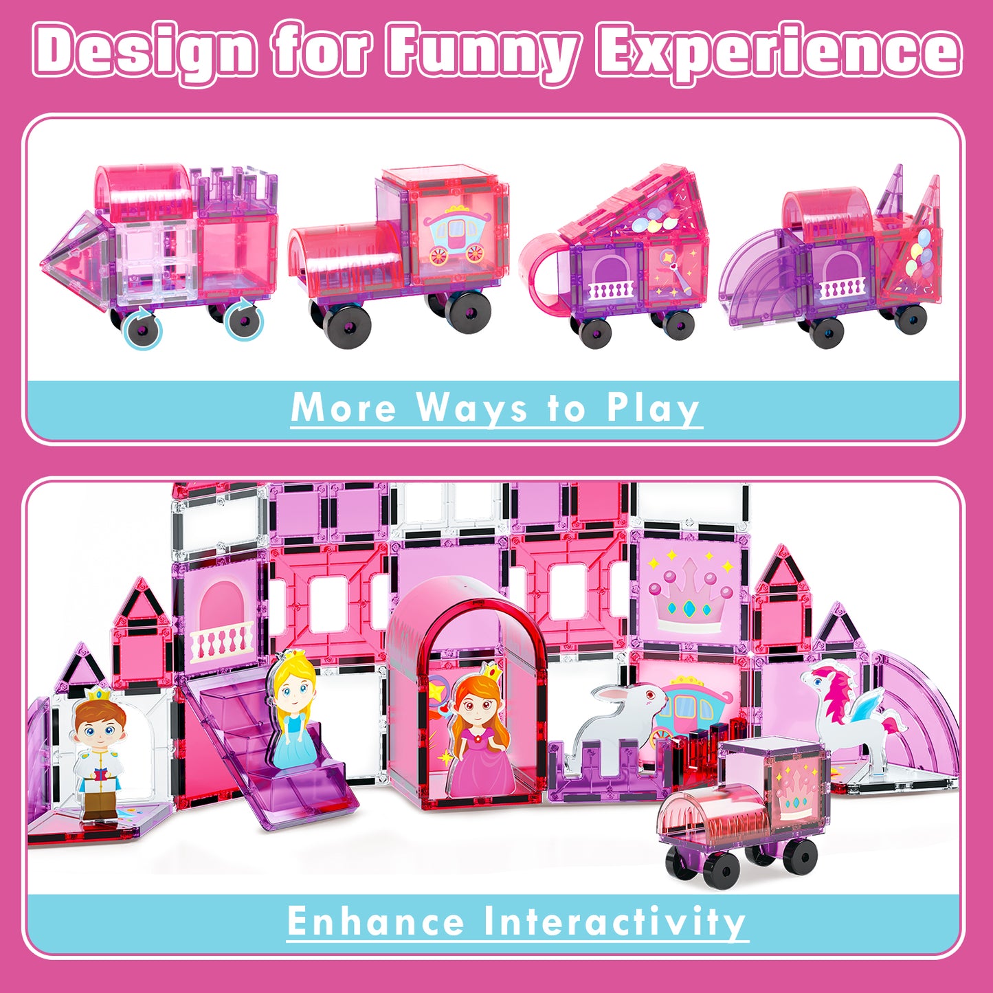 Magnetic Tiles, Princess Theme 58 PCS Magnetic Blocks, Montessori Learning Toys for 3 to 4 Year, Magnetic Construction Toys for Toddlers 3-6 Years Old, Educational Toys for Boys Girls