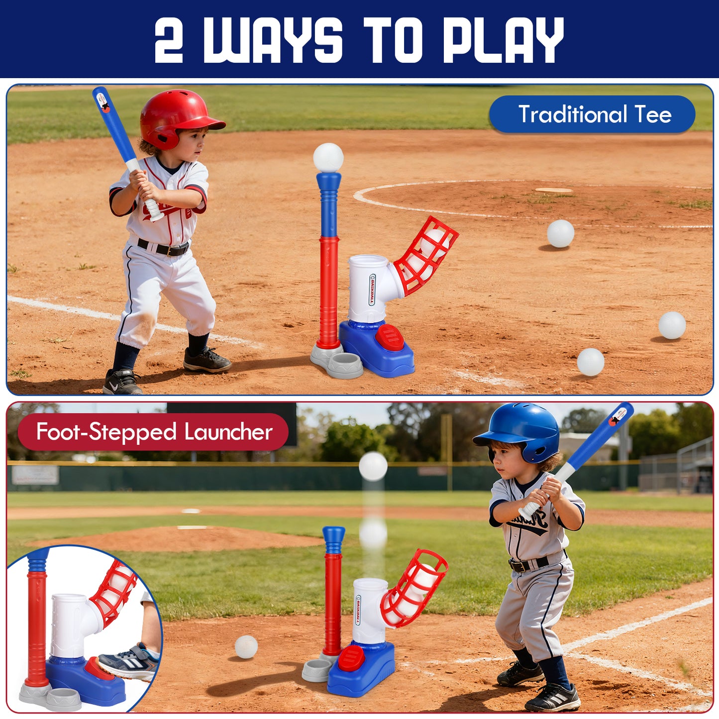 T Ball Set Toys for Kids Boys 3-5, Kids Baseball Toys Includes 6 Balls, for Age 3 to 6, Toddler Baseball Game Sports & Outdoors Toys, Auto Ball Launcher - Blue