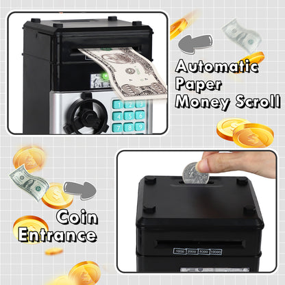 Piggy Banks for Kids, Money Bank, Piggy Bank for Boys Girls, Electronic Password Cash Coin Can ATM Bank with Auto Grab Bill Slot, Money Coin Saving Box for Kids, Perfect Gifts for Boys Girls