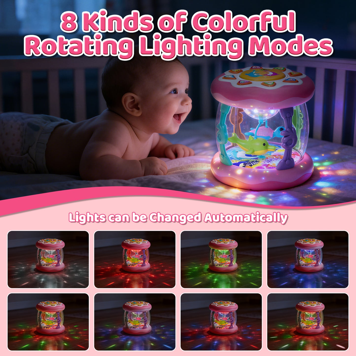Baby Musical Toys for 1 Year Old, Baby Light Up Toys for 6-12 Months, Rotating Ocean Projector Drums Toys for Infant, Sensory Development Toys for Toddler, Early Educational Toys, Birthday Gift