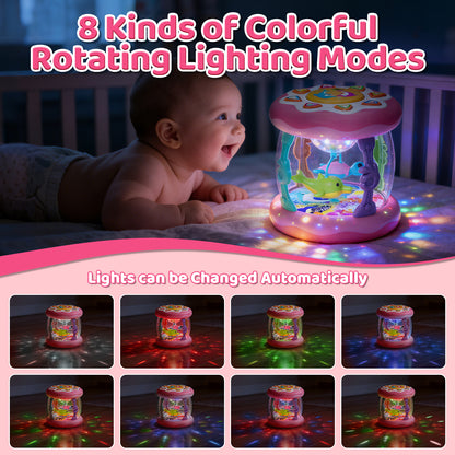 Baby Musical Toys for 1 Year Old, Baby Light Up Toys for 6-12 Months, Rotating Ocean Projector Drums Toys for Infant, Sensory Development Toys for Toddler, Early Educational Toys, Birthday Gift