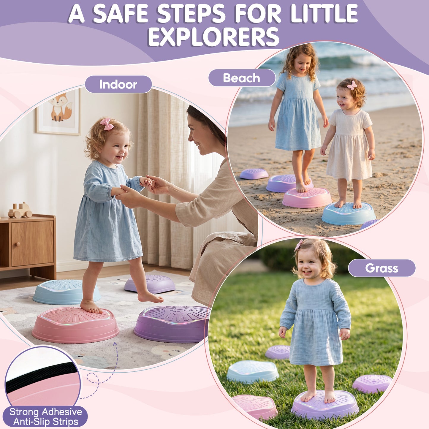 Stepping Stones for Kids, Upgraded Toddler Stepping Stones with Lights & Sounds, 5 Pcs Non-Slip Balance Stepping Stones, Up to 220 lbs, Coordination Skills Sensory Toys for Ages 2 3 4 5 6+ Girls