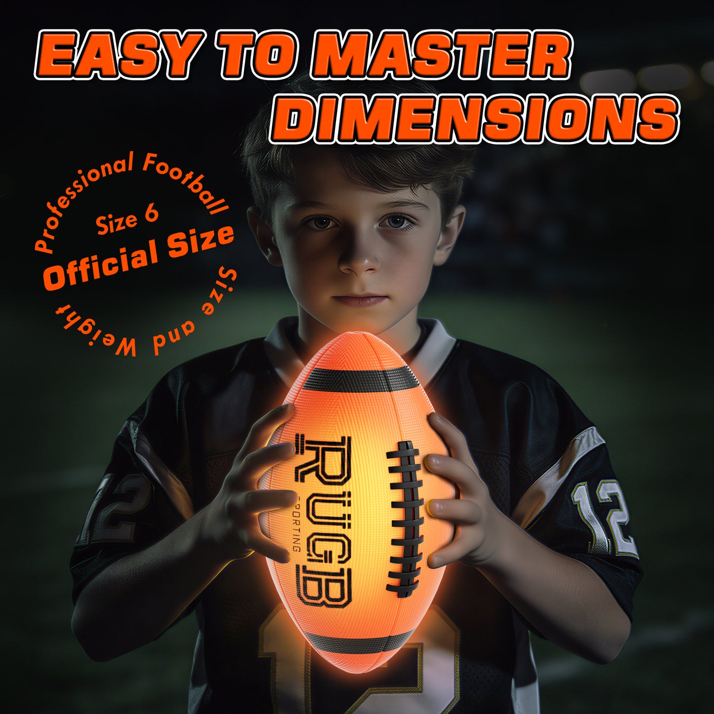 Glow in the Dark Football, USB Charge Light up Football Toys, Sport Toy for Boys, Bright Football for Night Outdoor Game, Outdoor Toys for Kids Teenagers Boys 8 10 11 12 15 Years Old, Birthday Gift