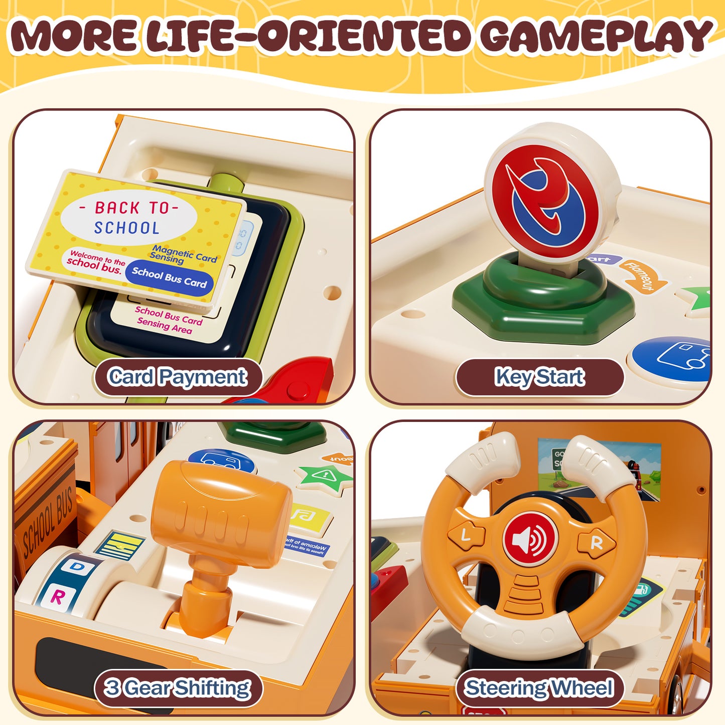 School Bus Toys with Sound & Story & Music, Toys for Boys 2 to 4 Years Old with Simulation Steering Wheel, Toddler Boy Toys age 3 5, Educational Learning Toys for Preschool, Best Gift for Boys Girls