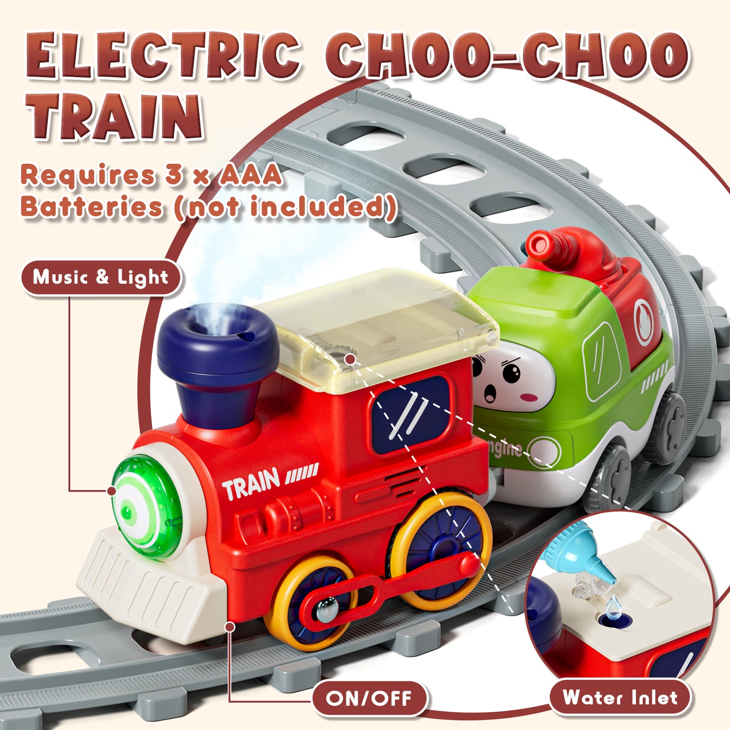 Toys for 1 2 3 Year Old Boys Girls, Train Set Toy Cars for Toddlers, Electric Train Tracks Playset with Steam, Lights & Music, Toddler Toys for 1+ Year Old Birthday Gifts