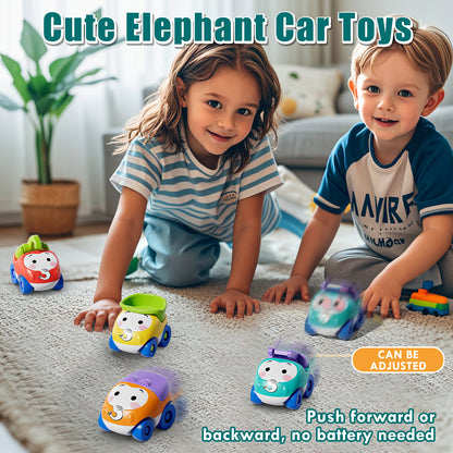 Toys for 1 2 3 Year Old Boy Girl, Toddler Toys, Toy Cars for Toddlers, 5 in 1 Elephant Slide & Parking with 4 Push and Go Toy Cars, Learning Educational Baby Toys for 1+ Year Old Birthday Gifts