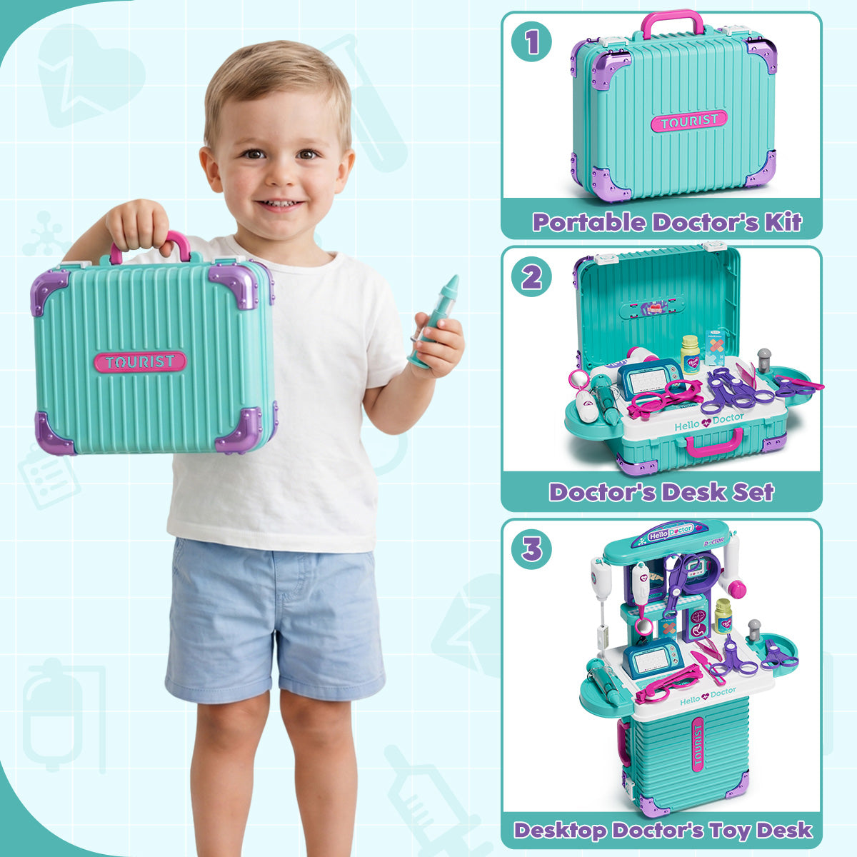 Doctor Kit for Kids, Doctor Pretend Playset with Realistic Accessories, Pretend Mobile Medical Station, Role Play Medical Toys for 3-5, 2-4, 3 4 5 6 Year Old