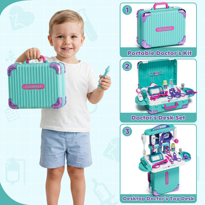 Doctor Kit for Kids, Doctor Pretend Playset with Realistic Accessories, Pretend Mobile Medical Station, Role Play Medical Toys for 3-5, 2-4, 3 4 5 6 Year Old