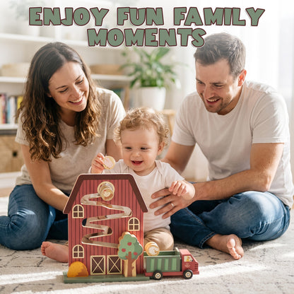 Car Ramp Toys for 2 Year Old, Car Race Track, Farm Barn Wooden Race Track for Toddlers, Toys for 1 Year Old, Montessori Learning Toys, Best Gifts for Baby Boys Girls 1-3