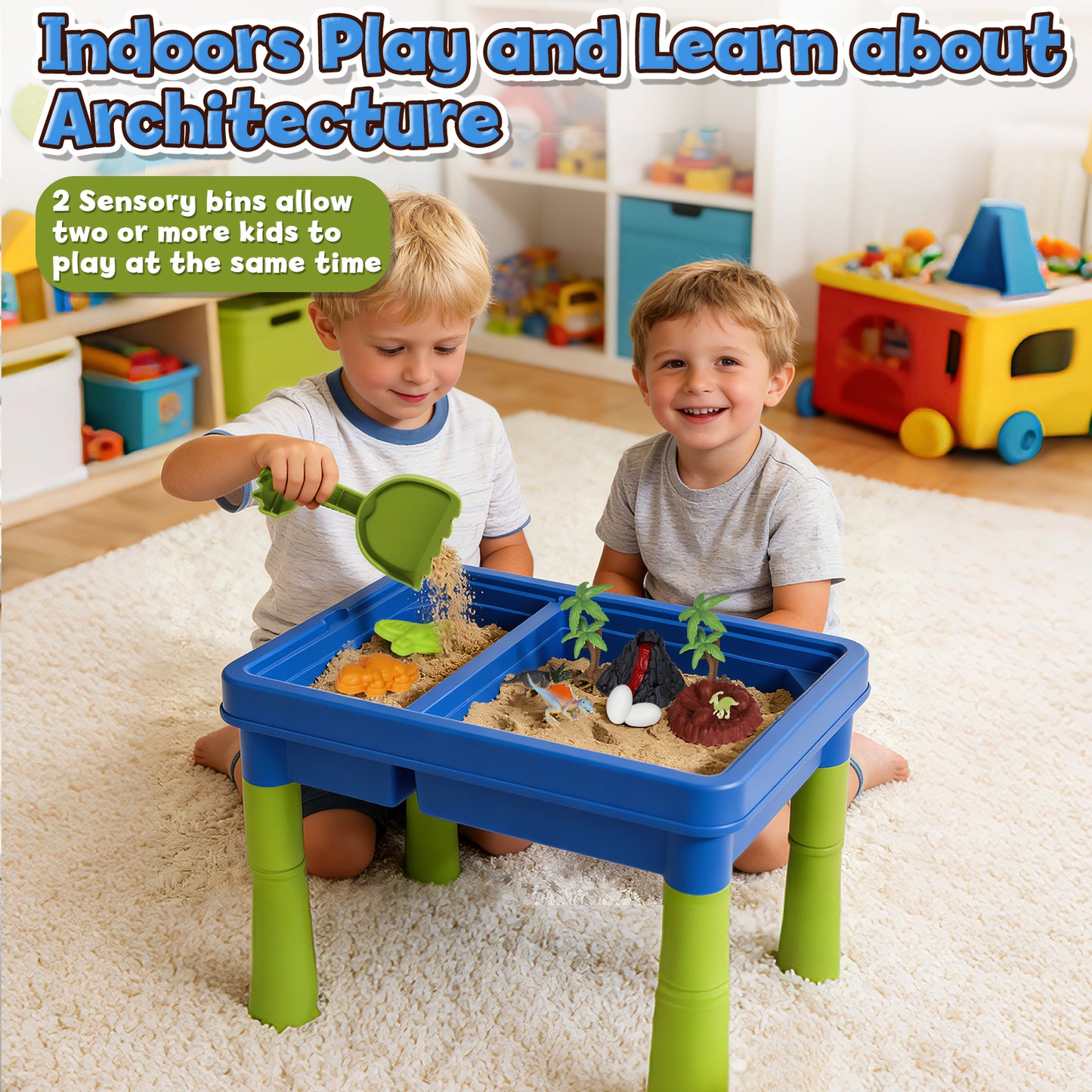 Sand Table for Kids, Sensory Table with Sand, Sensory Bin with Lid & 2.6lbs Play Sand, Dinosaur Toys & Sand Toys, Sensory Toys Gifts for Toddler Boys Girls