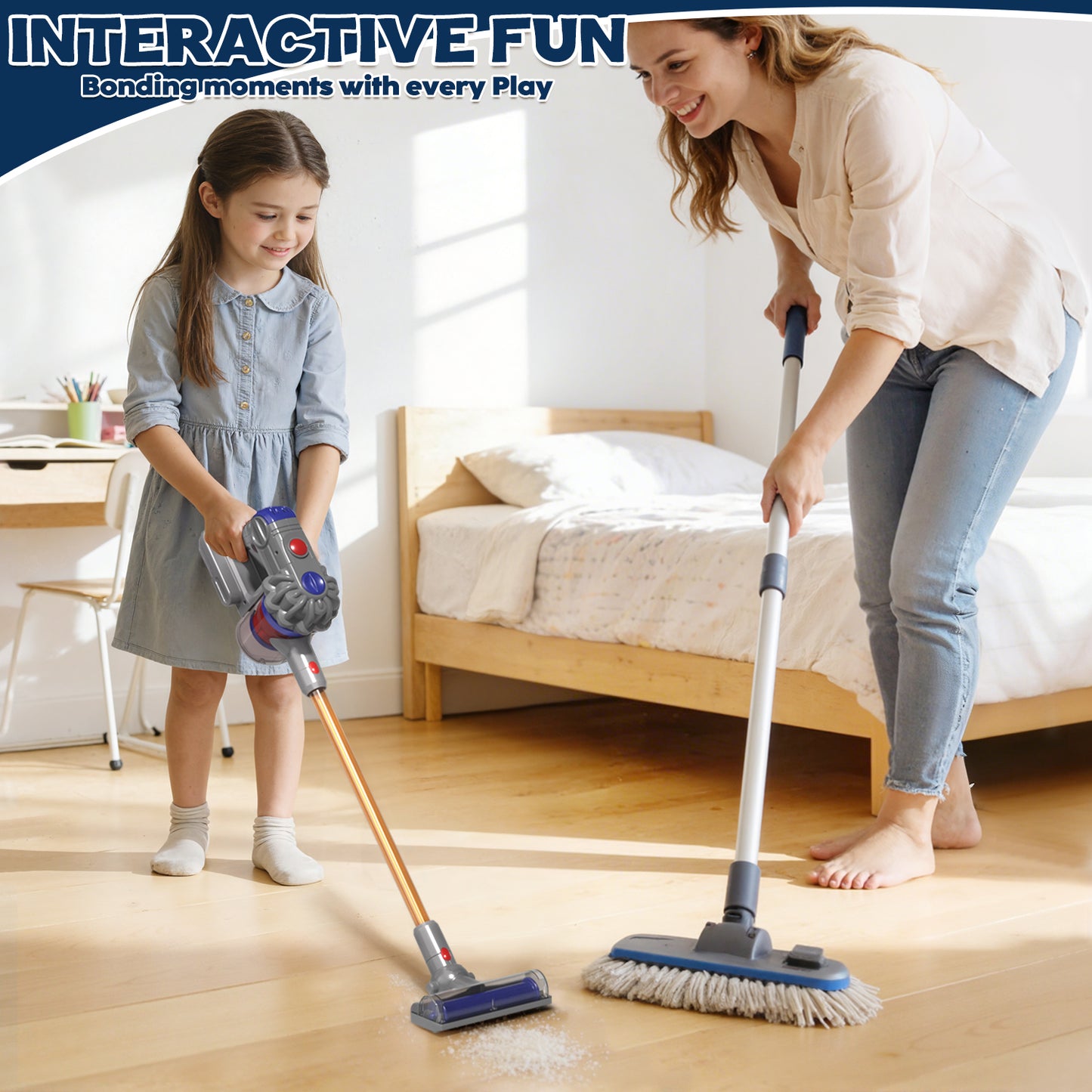 Toy Vacuum Cleaner for Kids, Pretend Play, Kids Vacuum Cleaner with 3 Converter Heads, Toddler Vacuum with Real Suction Power, Housekeeping Set Preschool Toy for Toddlers Boys Girls Age 2 3 4+