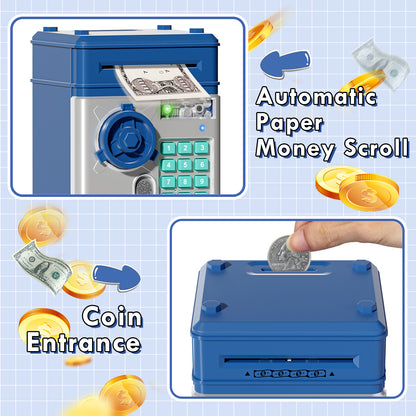 Piggy Banks for Kids, Money Bank with Fingerprint Recognition, Electronic Password Cash Coin Can ATM Bank with Auto Grab Bill Slot, Money Coin Saving Box for Kids, Perfect Gifts for Boys Girls