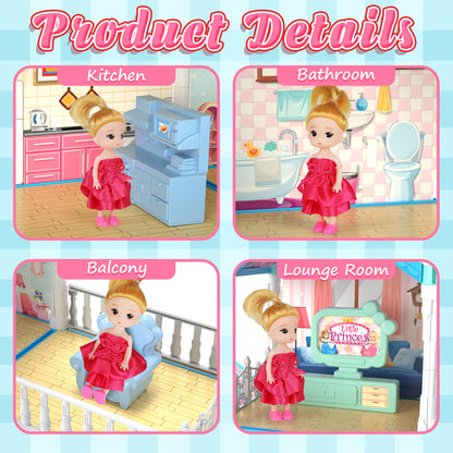 Dollhouse for Girls, 11 Rooms Huge Doll House with LED Lights, Noctilucent, 1 Doll, 2 Dogs, Furnitures, Pretend Play Toys for Girls, Best Birthdays Christmas Gift for Girls Age 3+