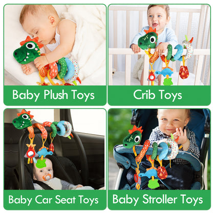Baby Car Seat Toys, Baby Toys with Teething & Sensory Toys, Dinosaur Baby Crib Bed Around, Infant Newborn Baby Hanging Toys for 0 3 6 9 12 Months Baby Boys Girls