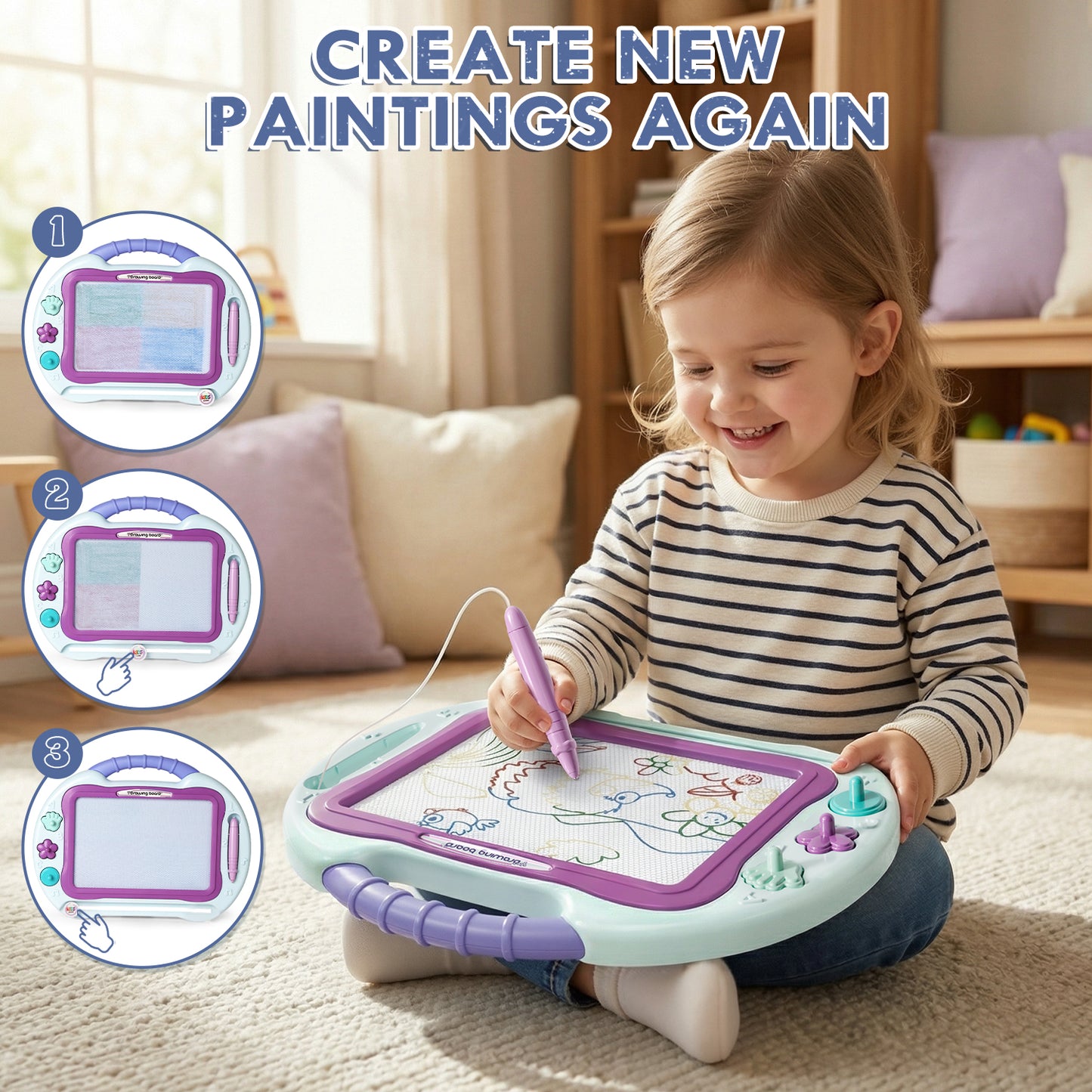 Magnetic Drawing Board, Toys for 2 Year Old Girls, Writing Board for Toddlers with 4 Stamps, Portable Doodle Board Pad, Learning Educational Toys for Toddlers 1 2 3 Year Old, Best Birthday Gifts