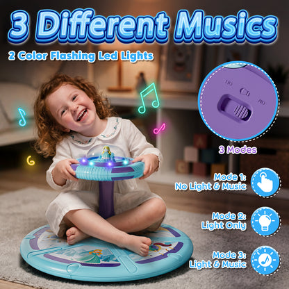 Princess Sit and Spin Toys for Toddlers, 360° Spinning Seat with LED Lights & Music, Sensory Spinning Chair for Body Balance Training, Sensory Toys for Ages 2-4 and Up, Best Birthday Christmas Gifts