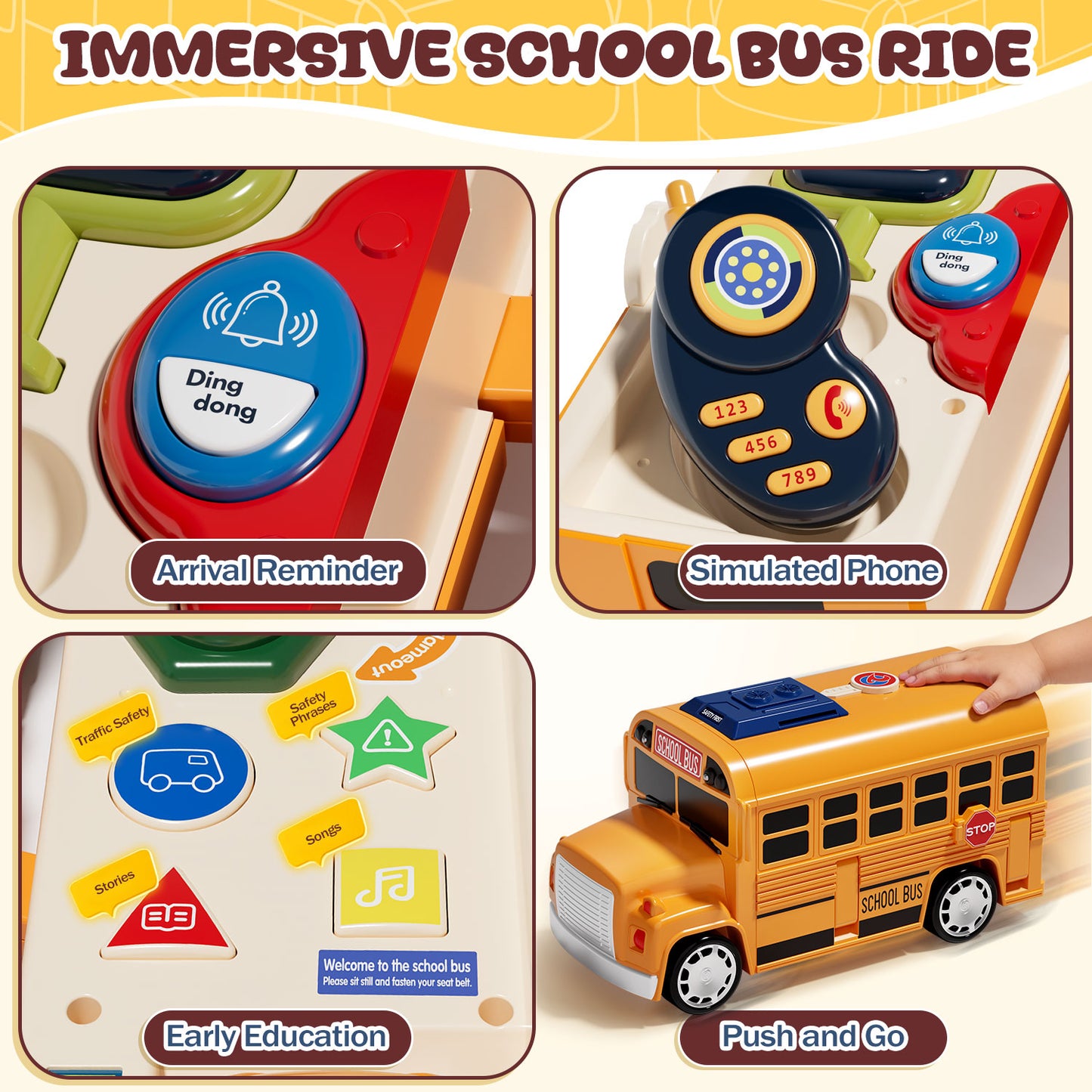 School Bus Toys with Sound & Story & Music, Toys for Boys 2 to 4 Years Old with Simulation Steering Wheel, Toddler Boy Toys age 3 5, Educational Learning Toys for Preschool, Best Gift for Boys Girls