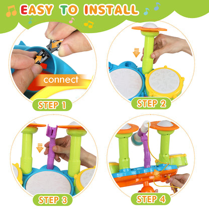 Kids Drum Set, Toddler Toys for Boys Girls, Kids Musical Toys, Drum Set for Kids, with 2 Drumsticks and Microphone, Baby Drums Toys for 1 2 3 Year Old (Green)