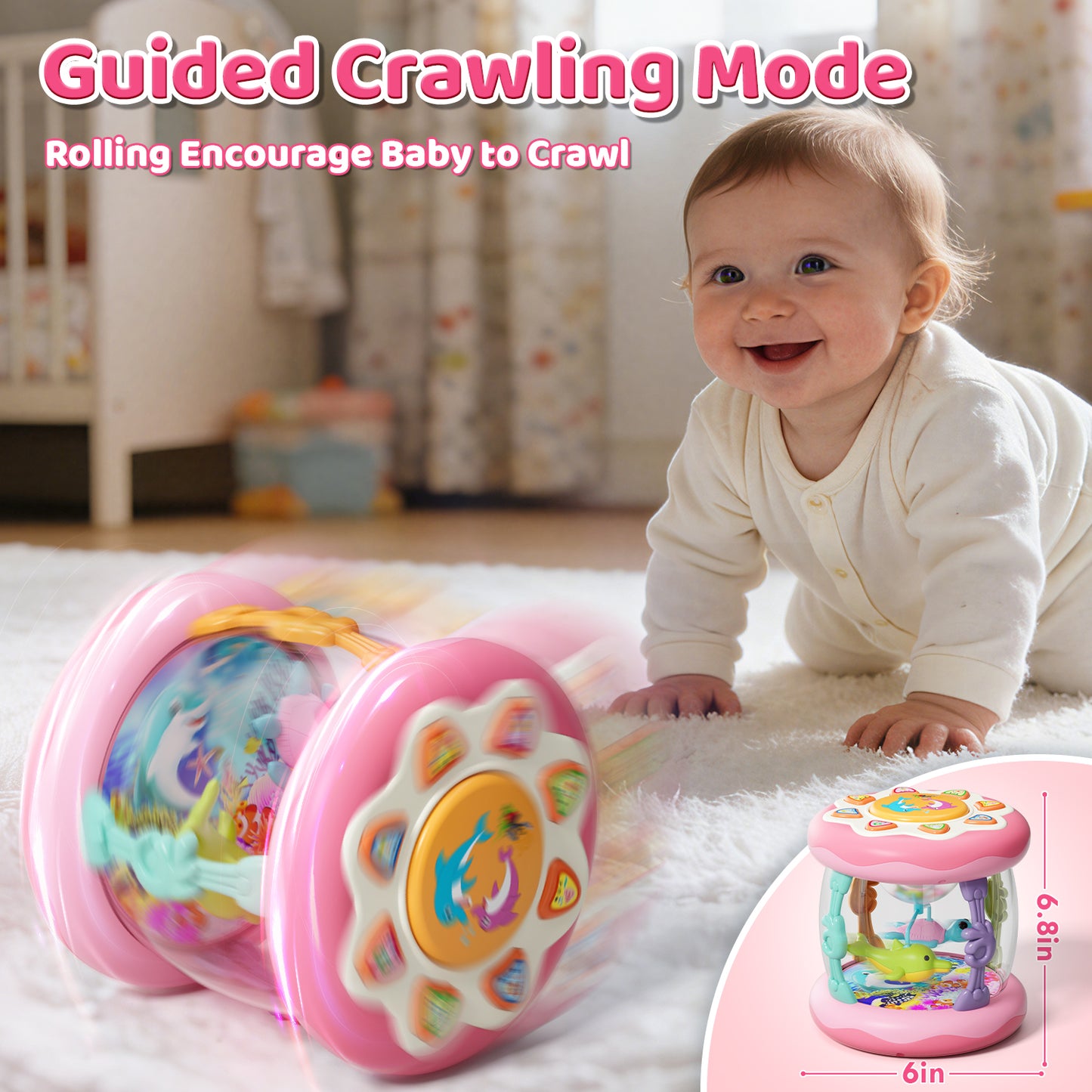 Baby Musical Toys for 1 Year Old, Baby Light Up Toys for 6-12 Months, Rotating Ocean Projector Drums Toys for Infant, Sensory Development Toys for Toddler, Early Educational Toys, Birthday Gift