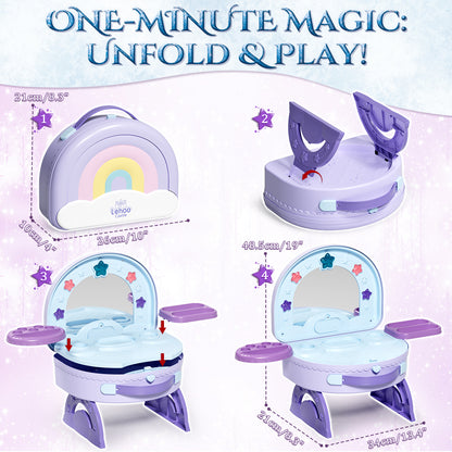 Kids Vanity Sets for Girls, Toddler Portable Vanity Set Makeup Table for Kids, Girls Vanity with Mirror & Lights & Music & Pretend Cosmetics & Hair Dryer, Toddler Toys for 2-5 Year Old Girls