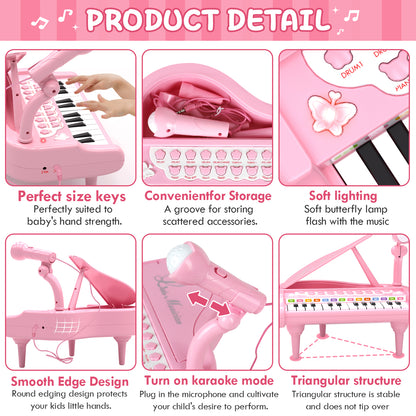 Piano for Kids, Toddler Toys for Girls, 24 Keys Kids Piano Toy, Musical Toys for 1 Year Old, Kids Keyboard with Microphone, Preschool Learning Toys, Musical Instruments for 1 2 3 Year Old Best Gift