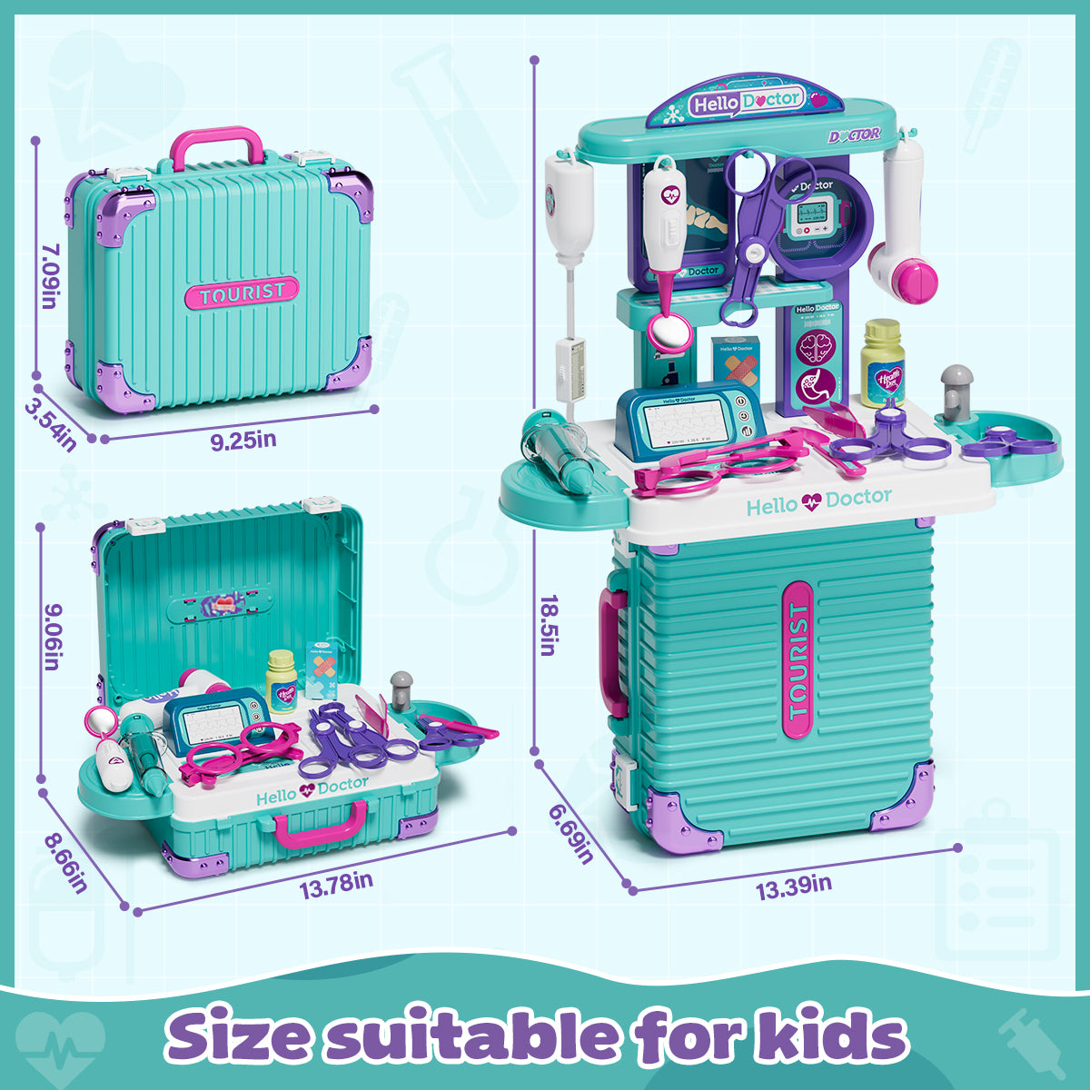 Doctor Kit for Kids, Doctor Pretend Playset with Realistic Accessories, Pretend Mobile Medical Station, Role Play Medical Toys for 3-5, 2-4, 3 4 5 6 Year Old