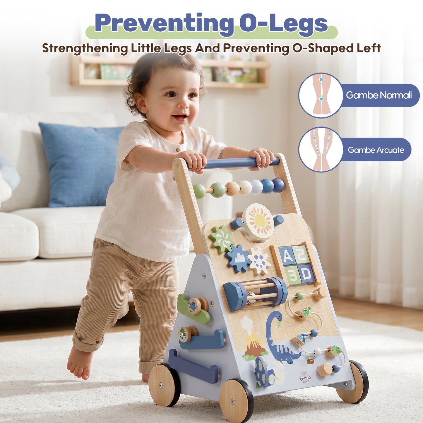 Toddler Push Walker, Wooden Push Walking Toys for 1-3 Year Old, Adjustable Speed Walker for Boy Girls, Dinosaur Toddler Walker, Montessori Walker Toy, Sit to Stand Walker with Activity Center