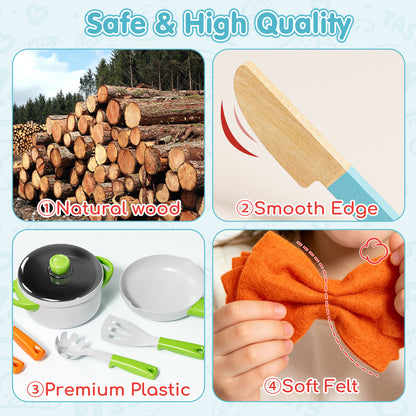 Play Food, Wooden Play Food Set for Kids, Play Kitchen, Kids Cutting Pretend Play Pizza Fake Food Toys for 3 4 5 6 7 Years, Girls Boys Toddlers Educational Toys