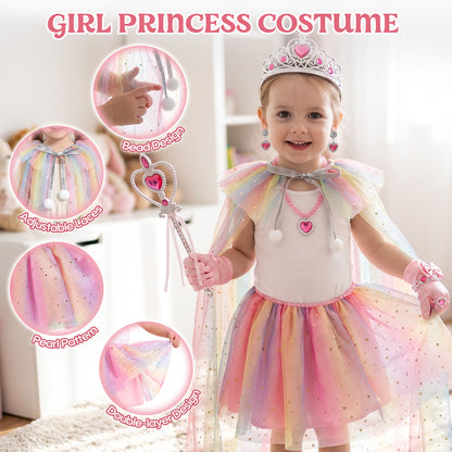 Princess Dress Up Toddler Girl Toys, Dress Up for Girls 3 4 5 6 Year Old, Princess Toys for Toddler Girls, Include Cloak, Gloves, Jewelry, Princess Wand... Birthday Gift for Girls (Unicorn)