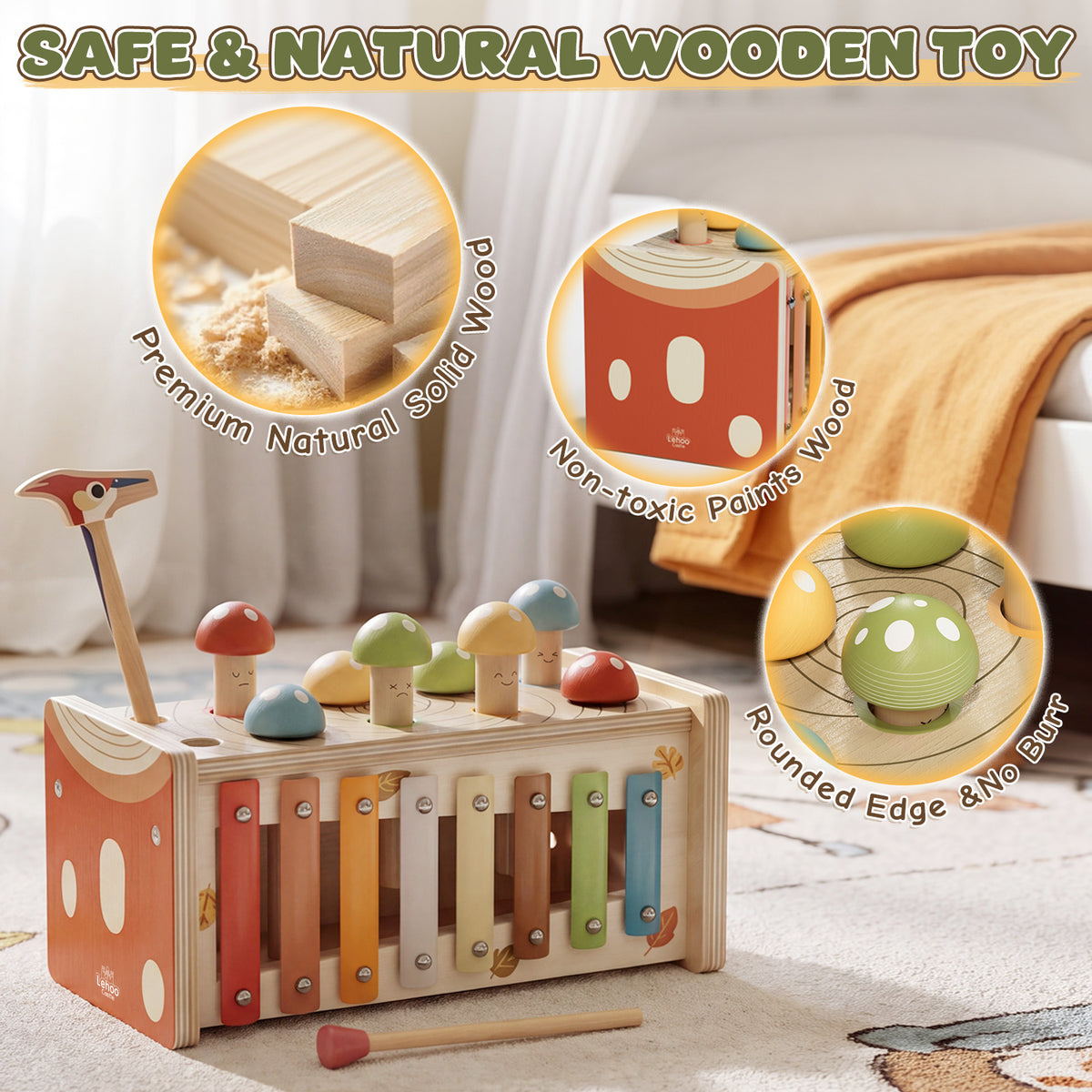 Wooden Montessori Toys for 1 Year Old, Hammering Pounding Toy with Xylophone, Educational Learning Toys, Baby Activity Toys for 1 2 3 Year Old, Preschool Toys, Birthday Gifts (Dinosaur)