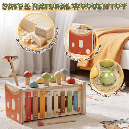 Wooden Montessori Toys for 1 Year Old, Hammering Pounding Toy with Xylophone, Educational Learning Toys, Baby Activity Toys for 1 2 3 Year Old, Preschool Toys, Birthday Gifts (Dinosaur)