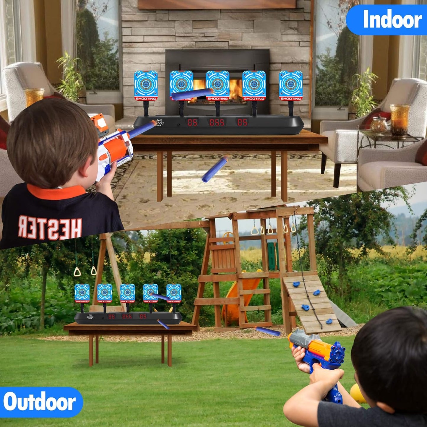 Kids Shooting Targets for Nerf with Auto-Reset, 5 Electronic Digital Scoring Target with Scenes
