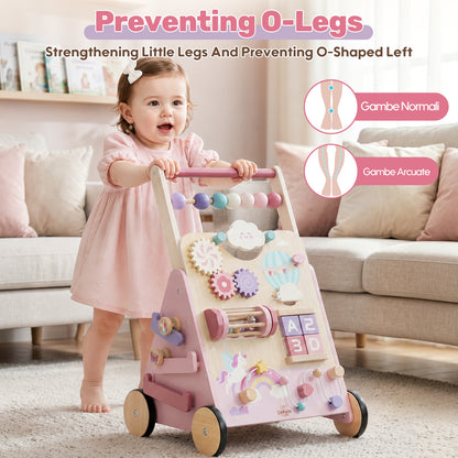 Baby Push Walker, Wooden Baby Walking Toys for 1 Year Old, Adjustable Speed Walker for Baby Boy Girls, Unicorn Toddler Walker, Montessori Walker Toy, Sit to Stand Walker with Baby Activity Center