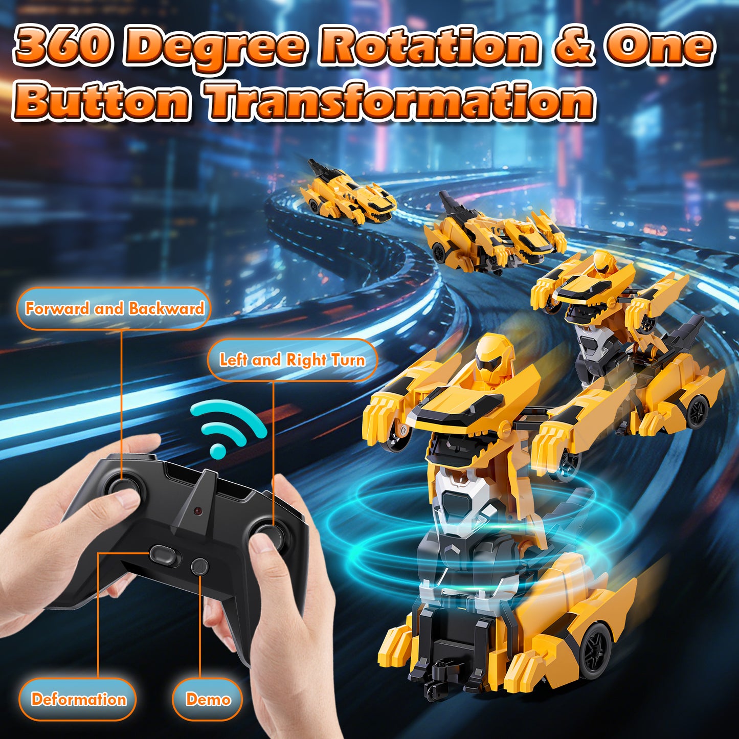 Remote Control Cars, Dinosaur Transform RC Cars, Transforming Toys with Cool Light, 360° Rotation One Button Deformation Car Toy, Birthday Gifts for Boys 5-7 8-12 Years Old