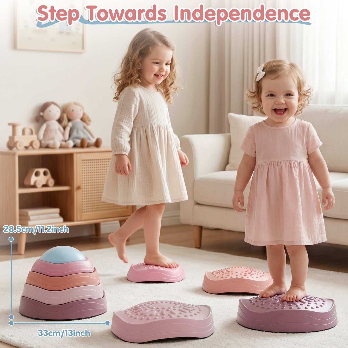 Stepping Stones for Kids, Upgraded Support Bones Toddler Stepping Stones, 5 Pcs Non-Slip Balance Stepping Stones, Up to 220lbs, Coordination Skills Sensory Toys for Ages 2 3 4 5 6+ Girls