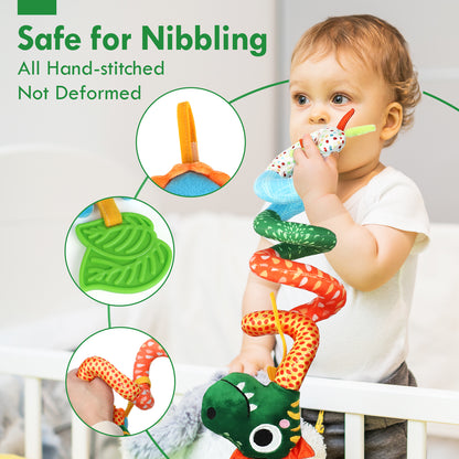 Baby Car Seat Toys, Baby Toys with Teething & Sensory Toys, Dinosaur Baby Crib Bed Around, Infant Newborn Baby Hanging Toys for 0 3 6 9 12 Months Baby Boys Girls