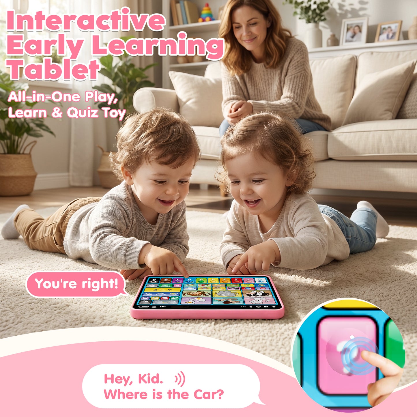 Learning Toys Tablet for Toddlers 1-3, Montessori Toys with Music & Sound, 3 Language Educational Toys, Speech Musical Toys, Early Development Gift for Boys Girls 1 2 3 Years Old (Pink)