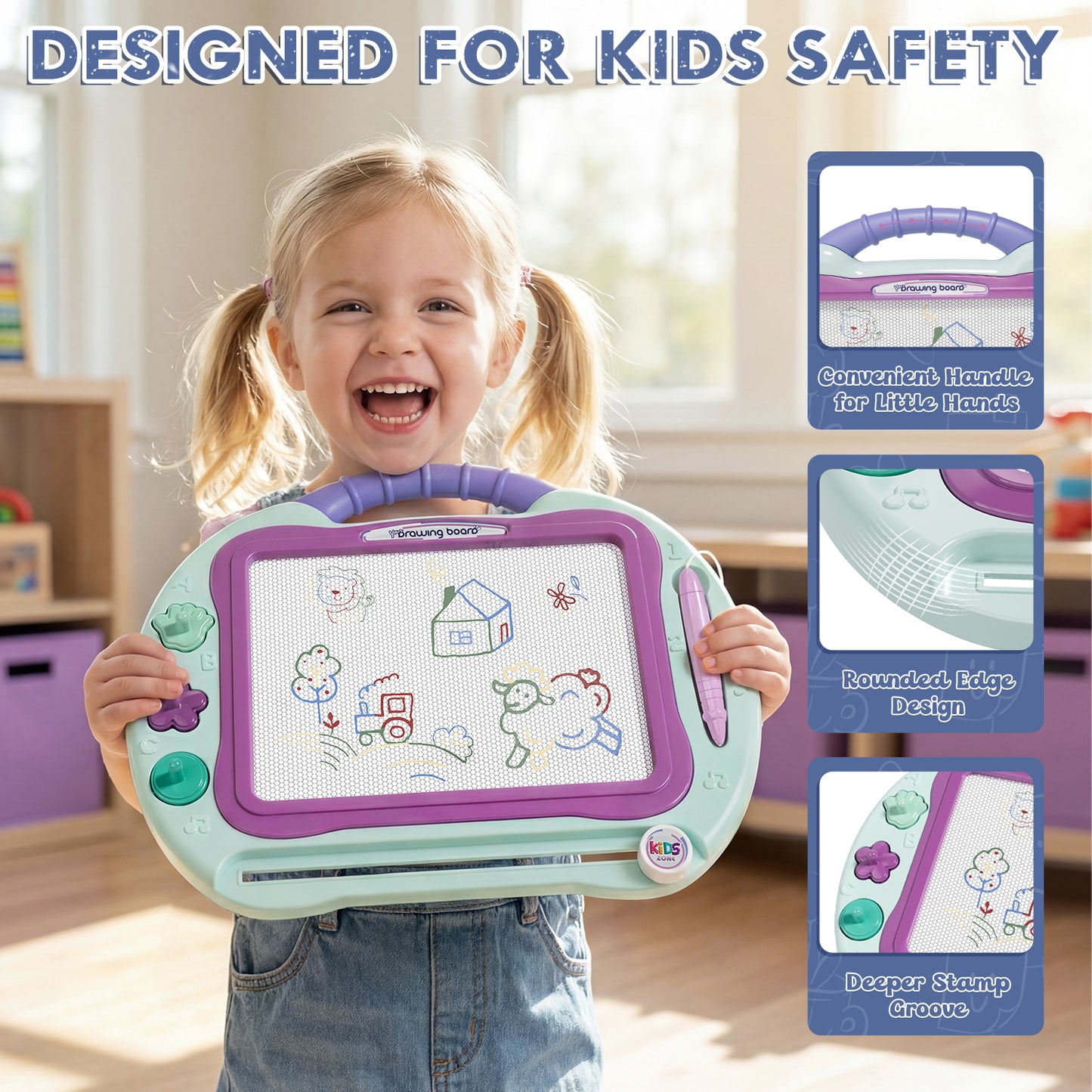 Magnetic Drawing Board, Toys for 2 Year Old Girls, Writing Board for Toddlers with 4 Stamps, Portable Doodle Board Pad, Learning Educational Toys for Toddlers 1 2 3 Year Old, Best Birthday Gifts