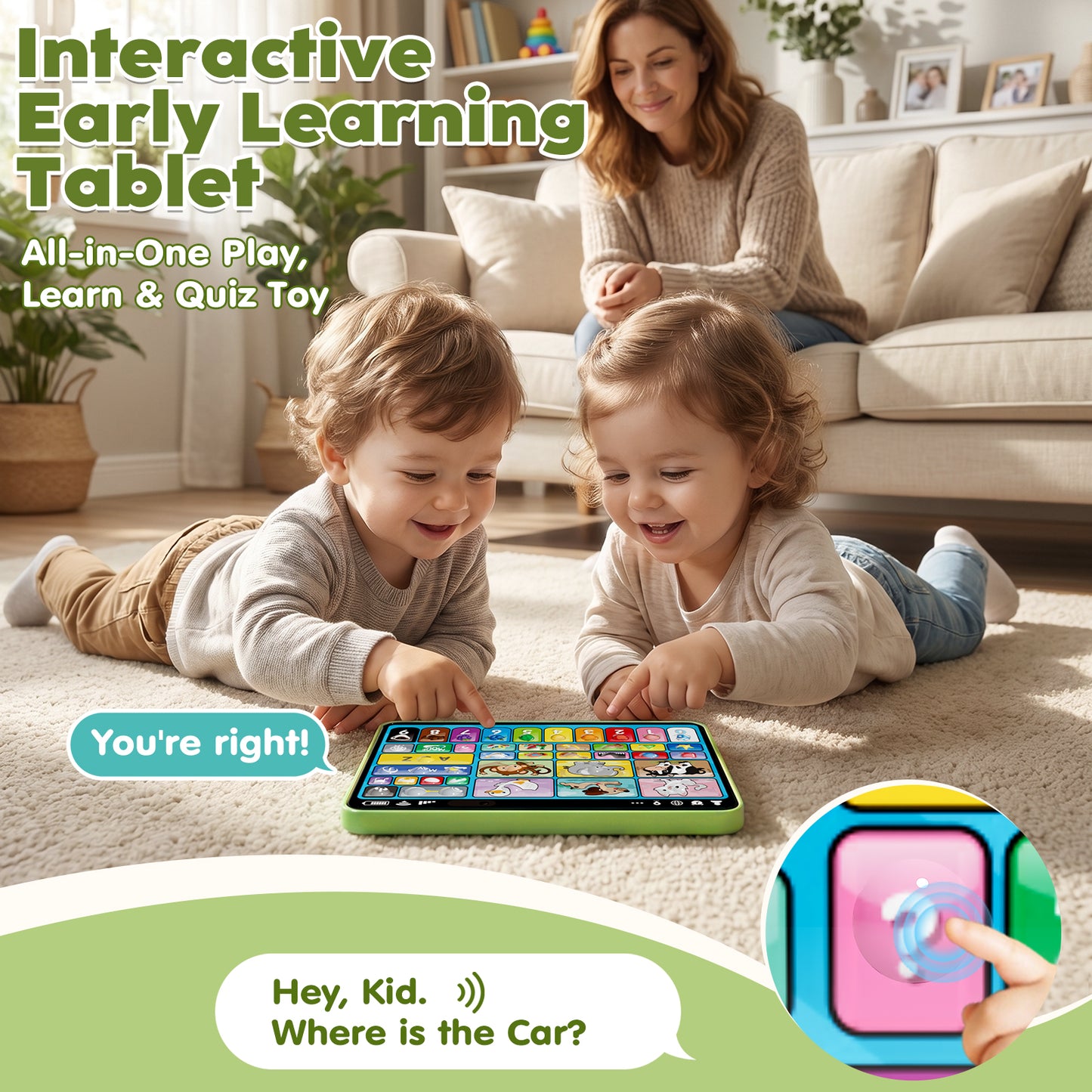 Learning Toys Tablet for Toddlers 1-3, Montessori Toys with Music & Sound, 3 Language Educational Toys, Speech Musical Toys, Early Development Gift for Boys Girls 1 2 3 Years Old (Green)