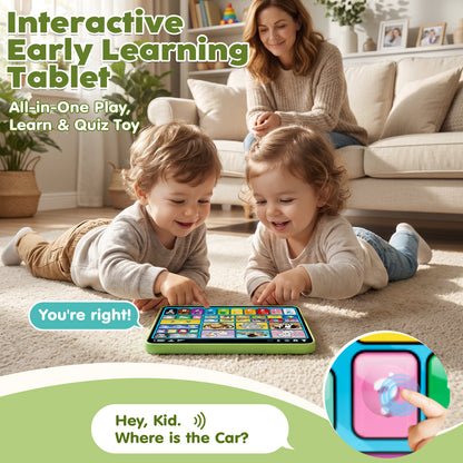 Learning Toys Tablet for Toddlers 1-3, Montessori Toys with Music & Sound, 3 Language Educational Toys, Speech Musical Toys, Early Development Gift for Boys Girls 1 2 3 Years Old (Green)